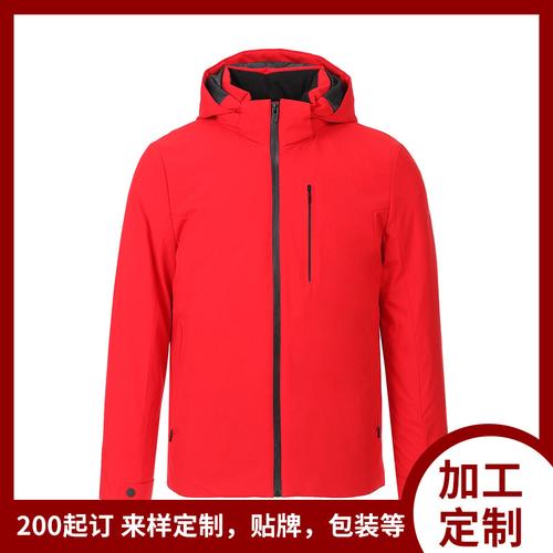 男装羽绒服服装工厂来图来料加工定制运动风红色时尚男士羽绒服